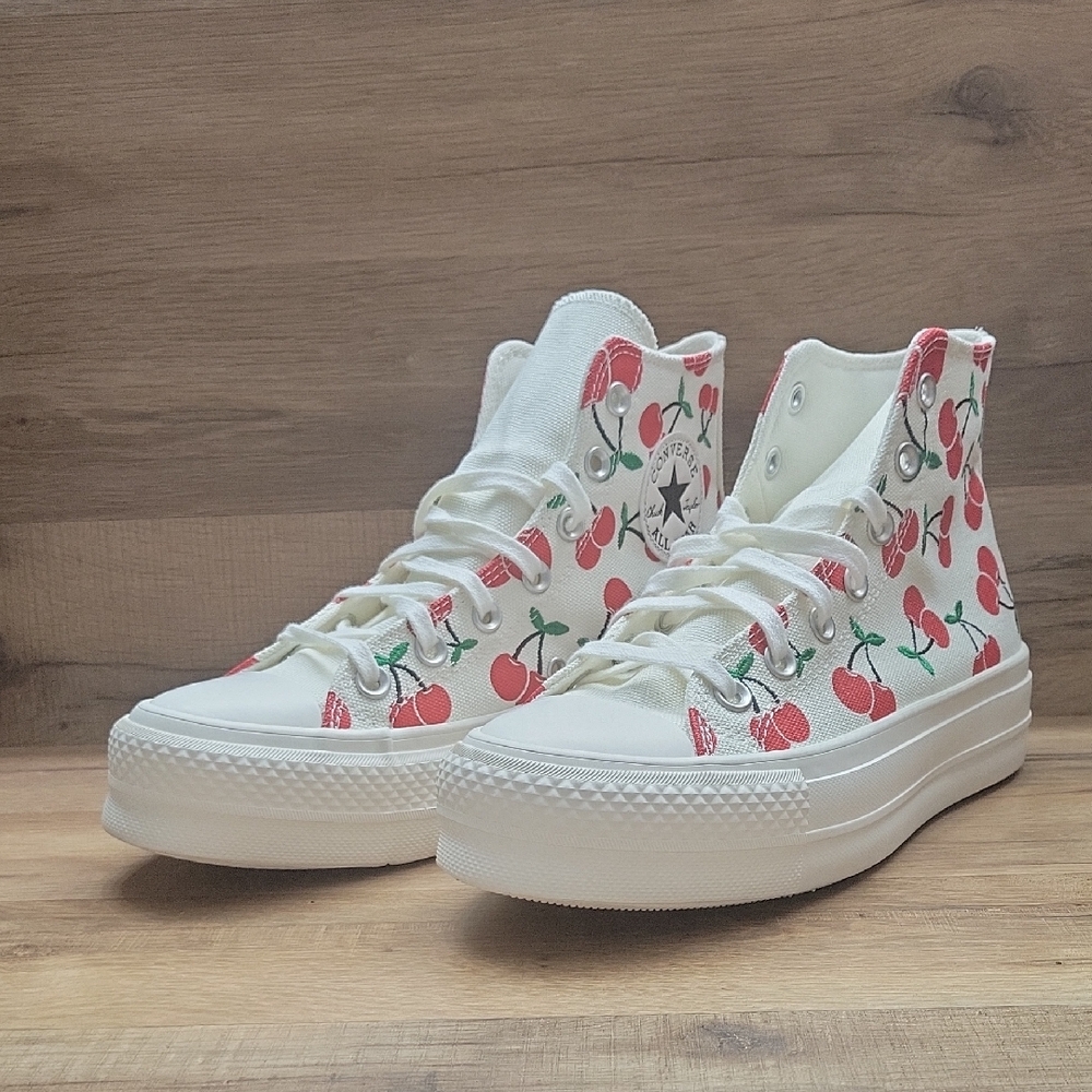 Converse White and Red Cherry High-Tops